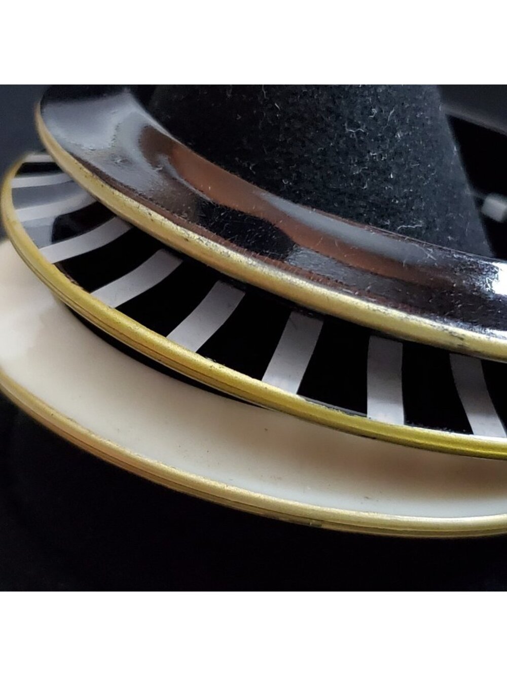 Vintage Bangle Bracelet Lot of 3 Black Cream Gold Tone Retro Stripe Acrylic 8"